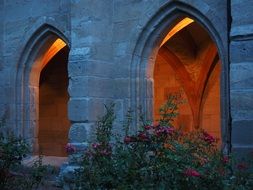 Afterglow of the windows of the Benedictine monastery in Germany