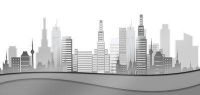 abstract cityscape with skyscrapers on black and white illustration