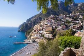beautiful view of beach and town on amalfi coast, italy