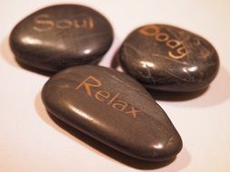 pebbles with inscriptions, relaxation