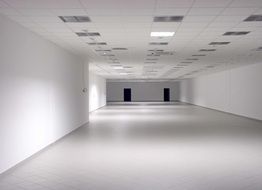 empty white hall, perspective