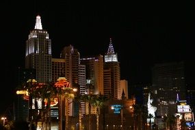 new york hotel at night, usa, nevada, las vegas