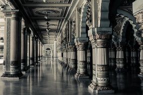 historic interior with beautiful columns, perspective