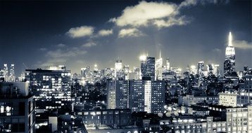 new york city downtown cityscape at night, usa, manhattan