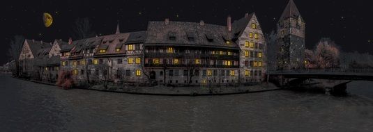 old town and bridge night dark panorama nuremberg