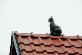 cat sculpture on the roof of the house