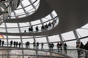 people under dome of reichstag, germany, berlin