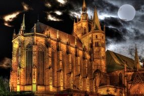 thuringia germany erfurt dom night moon