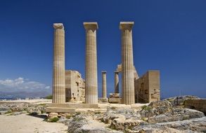 temple of athena lindia, ancient ruins at sky, greece, rhodes