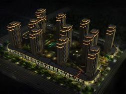 abstract illuminated tall building at night, rendering