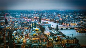 view of ciy with landmarks from the shard building, uk, england, london