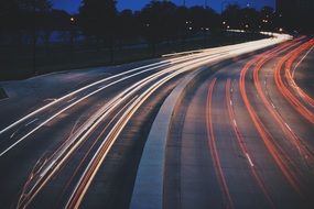 night highway lights, longtime exposure