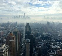 new york city in mist, top view, usa, manhattan