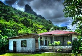 old village in polynesia mountain