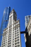 Wrigley Building at sky, usa, illinois, chicago