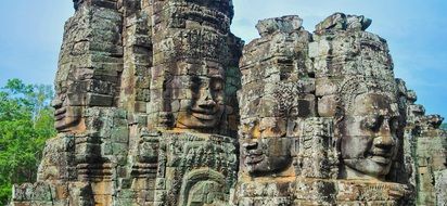 Bayon, Buddhist shrine with stone faces, angkor wat temple, cambodia