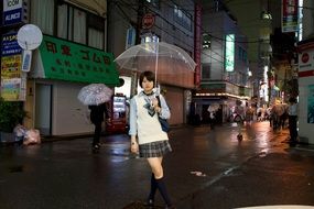 girl with umbrella on street, japan, tokyo