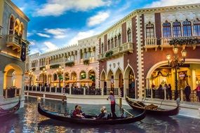 venetian las vegas gondola on canal hotel buildings