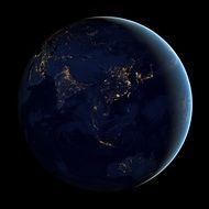 Asia in lights on a planet view