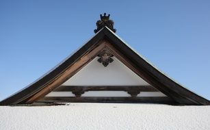 temple roof of Japanese pagoda in snow