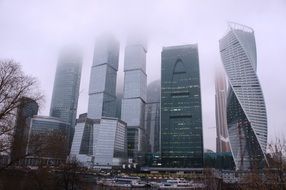 Evolution Tower, twisted skyscraper in city, russia, moscow