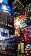 double decker bus on time square at night, usa, manhattan, new york city