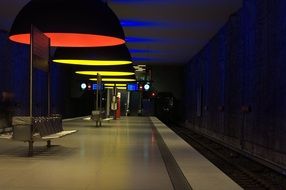 colorful lights in metro station, germany, bavaria, munich