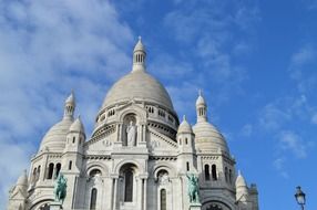 basilica of the sacred heart, top part of facade at sky, france, Paris