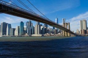 view of manhattan through the brooklyn bridge