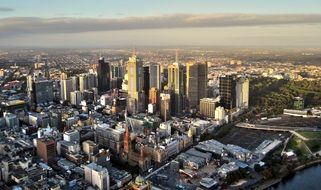 top view of city with skyscrapers, australia, melbourne