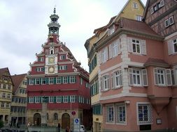 beautiful old buildings on town hall square, germany, esslingen