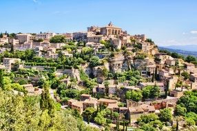 beautiful landscape with old village on mountain, france, provence, sault