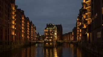 speicherstadt at night , germany, hamburg