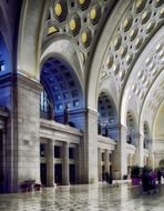 vaulted ceiling in interior of union station, usa, washington dc