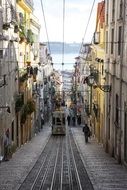 tram rails on the road in lisbon, Portugal