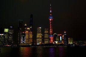 skyscrapers with the lights in Shanghai at night