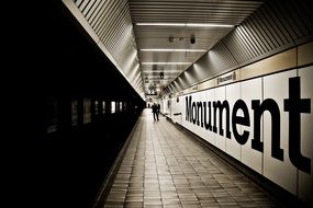 metro platform, perspective, black and white, uk, england, newcastle upon tyne