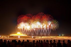 Colorful fireworks over dhammakaya pagoda