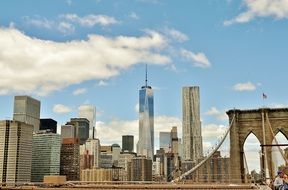 brooklyn bridge fragment in view of new york city, usa, manhattan