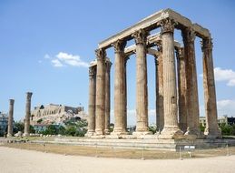 Temple of Olympian Zeus, antique ruin at sky, greece, athens