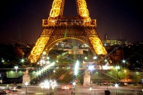 beautiful night lights in city at eiffel tower, france, paris