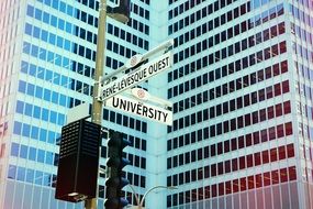 city street signs and buildings