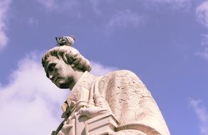 dove on head of old statue, portugal, lisbon, belem