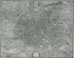 paris city antique black and white map