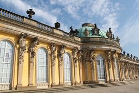 Sanssouci palace, facade with stone sculptures, germany, potsdam
