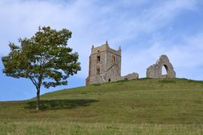 ancient ruin of St Michael's Church on burrow mump, uk, england, somerset