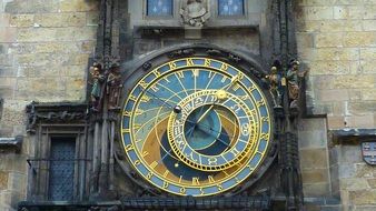 antique astronomical clock on town hall, czech, prague