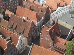 top view of medieval buildings in old town, poland, lÃ¼beck