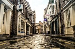 cobblestone pavement on empty street in old town, uk, coney island