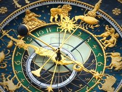 antique astronomical clock with golden zodiac figures